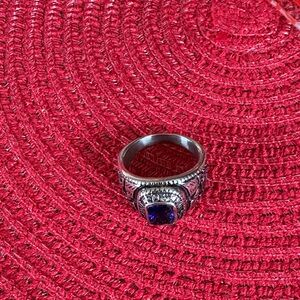 Silver color Men's Ring with Blue Stone